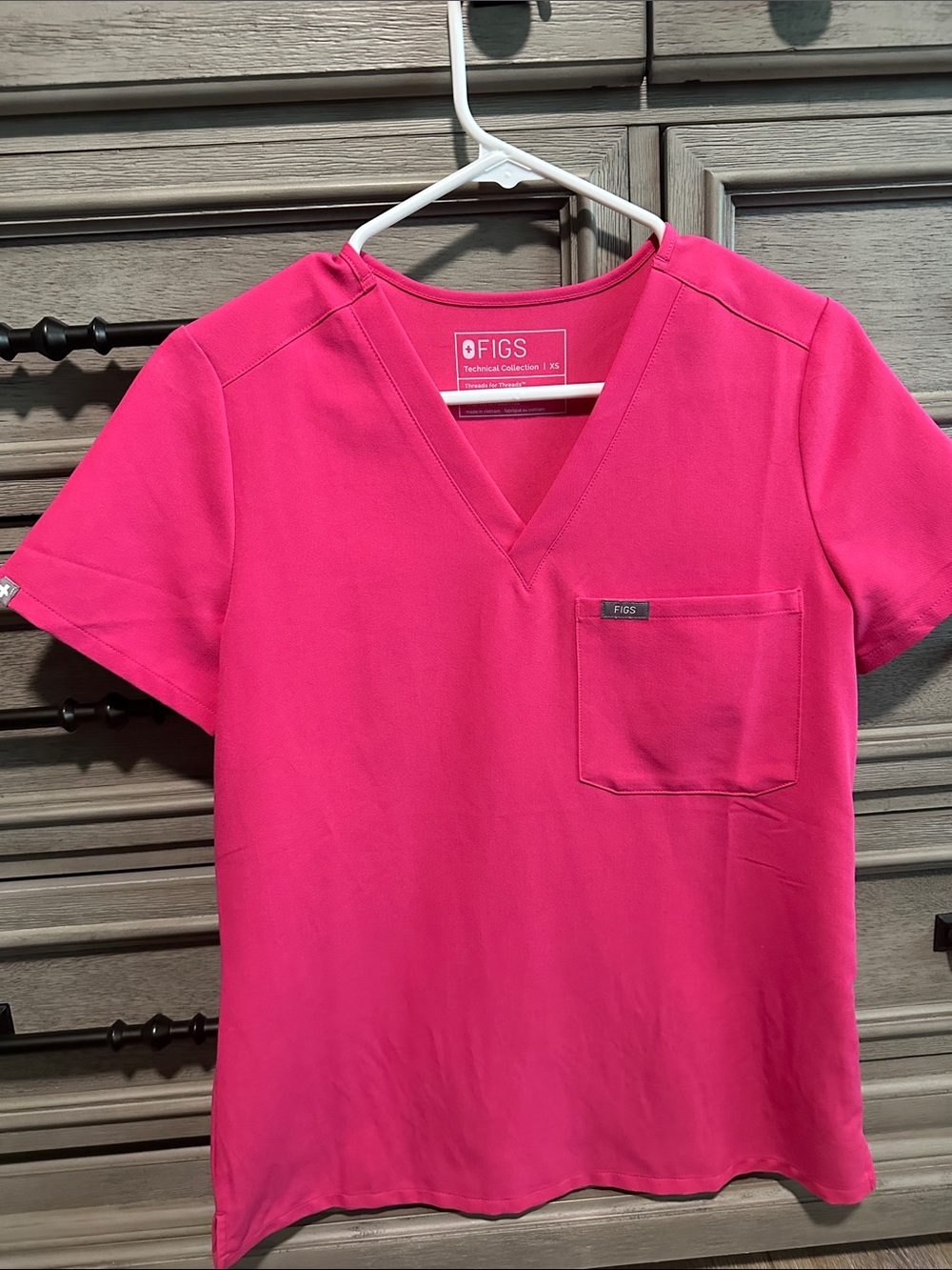 FIGS Catarina V-Neck Scrub Top in Hot Pink